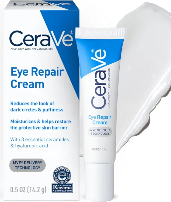 CeraVe Eye Repair Cream | Under Eye Cream for Dark Circles and Puffiness Delicate Skin Under Eye Area with Hyaluronic acid and Ceramides | Non-comedogenic, Fragrance Free | 0.5Oz, 14 ML