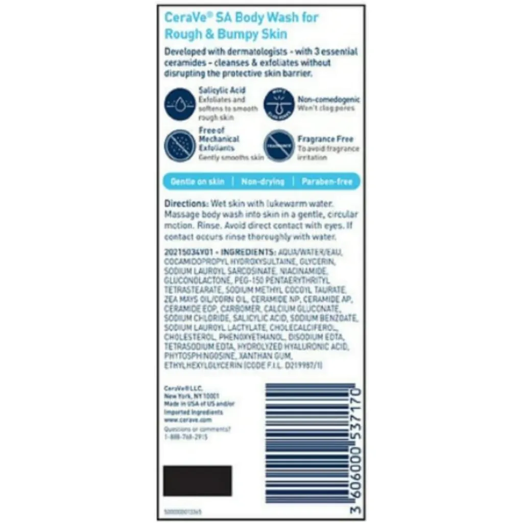 CeraVe SA Skin Care for Rough and Bumpy Skin Bundle - SA Body Wash (10 fl oz) and SA Moisturizing Lotion (8 fl oz) - Skin Smoothing Formula with Salicylic Acid - Image 5