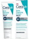 CeraVe Acne Foaming Cream Wash | Gentle Face and Body Acne Cleanser with Benzoyl Peroxide 10%, Hyaluronic Acid, and Niacinamide | Acne Treatment Clears Pimples, Blackheads, Chest and Back Acne | 5 Oz